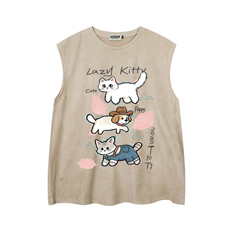 Stacked cat and dog printed vest