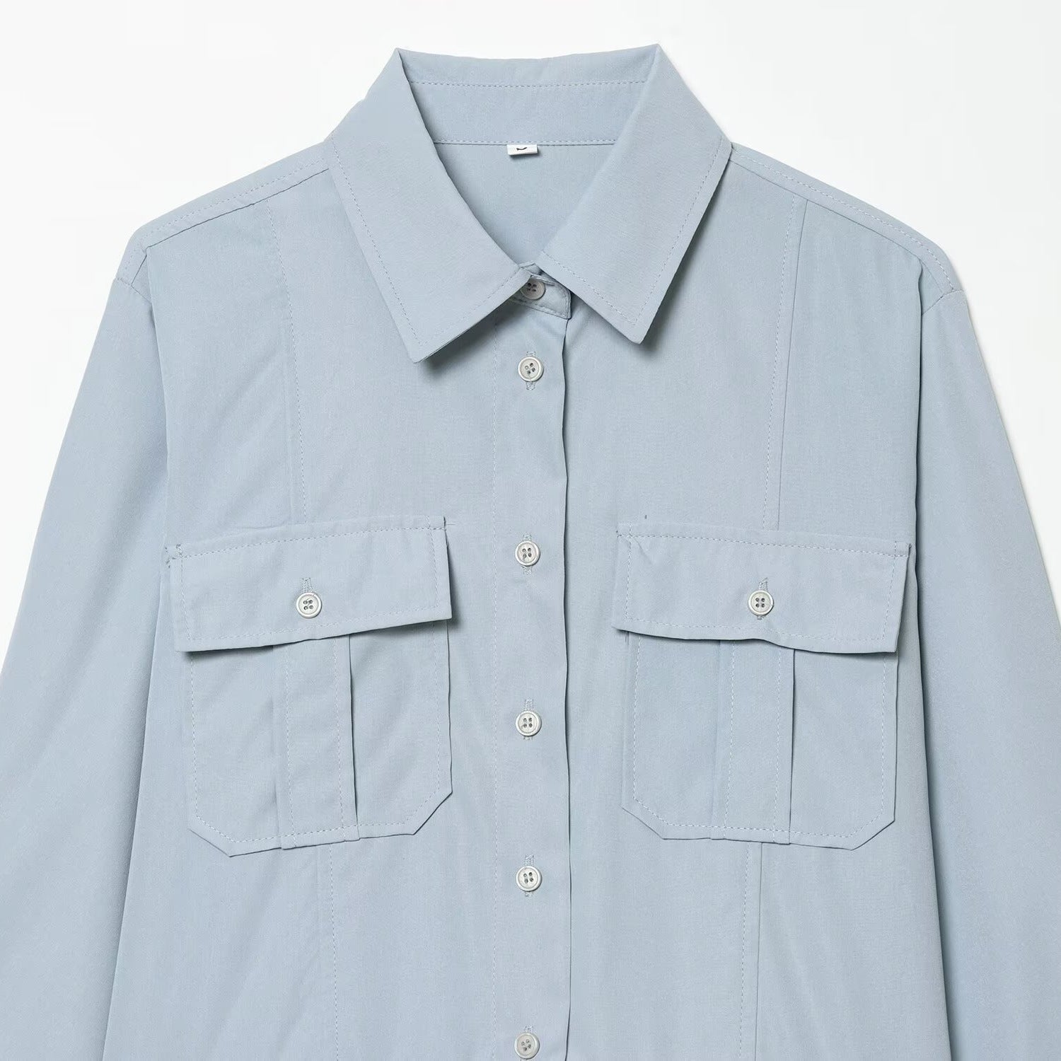 Commuting style pleated shirt style long sleeved dress
