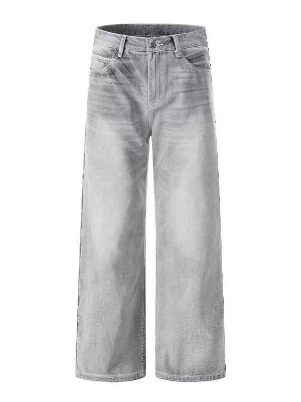 Washed Distressed Gray Green Denim Pants