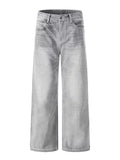 Washed Distressed Gray Green Denim Pants