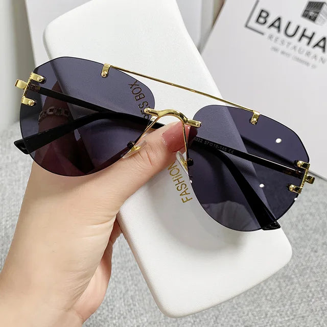 Vintage Rimless Alloy Pilot Sunglasses for Men  Women Gradient Sun Glasses Female Metal Retro Luxury Shades Eyewear