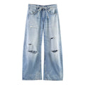Broken hole decoration mid waist loose jeans