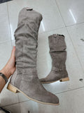 Casual low heel side zipper burned flower high top women's boots