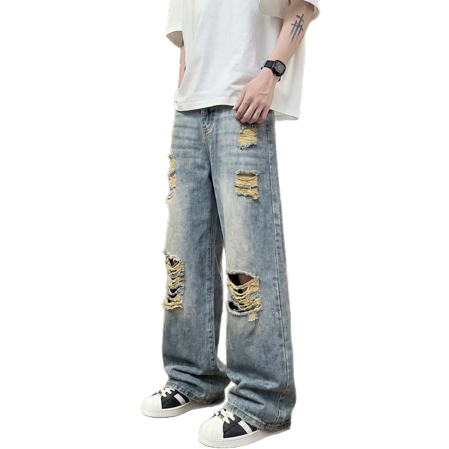 Light colored ripped jeans for men