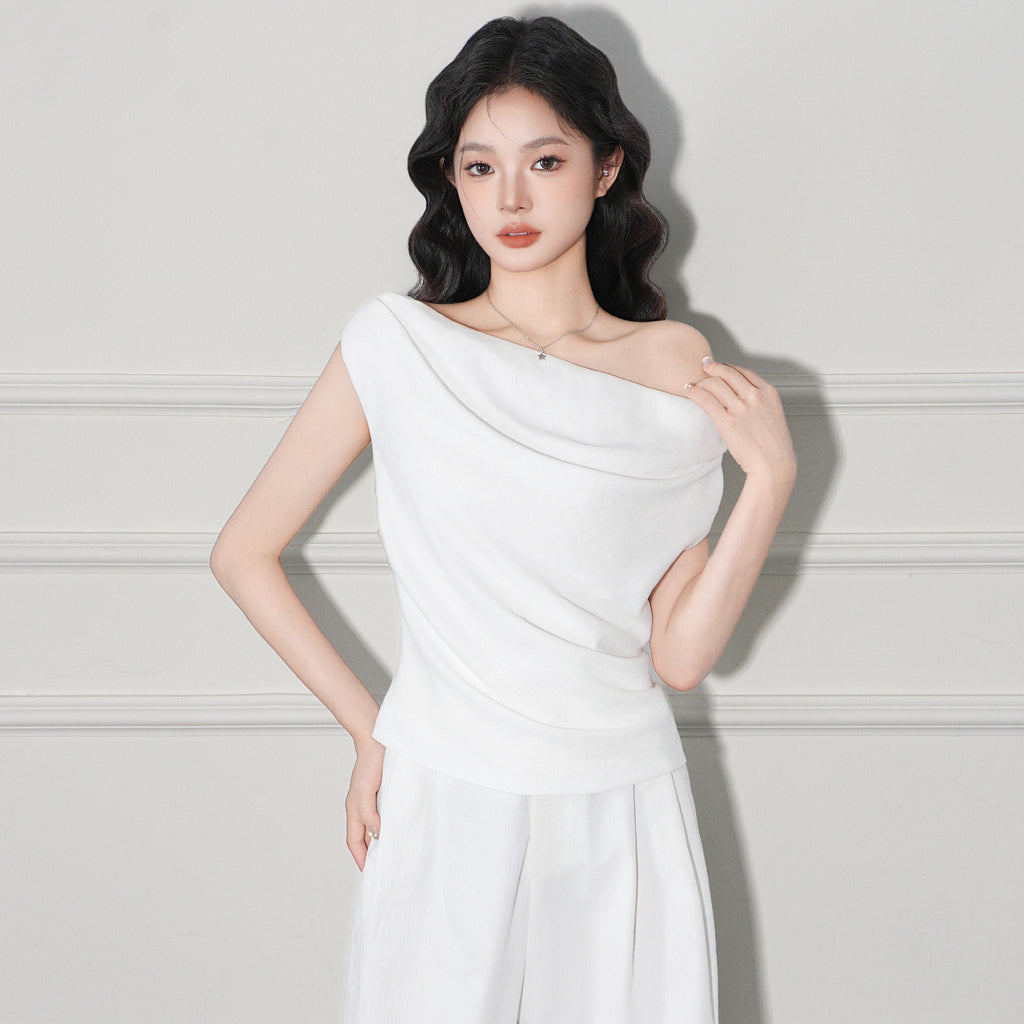 Pure Desire One-Shoulder Sleeveless T-Shirt for Women, Slim-Fitting and Flattering Top