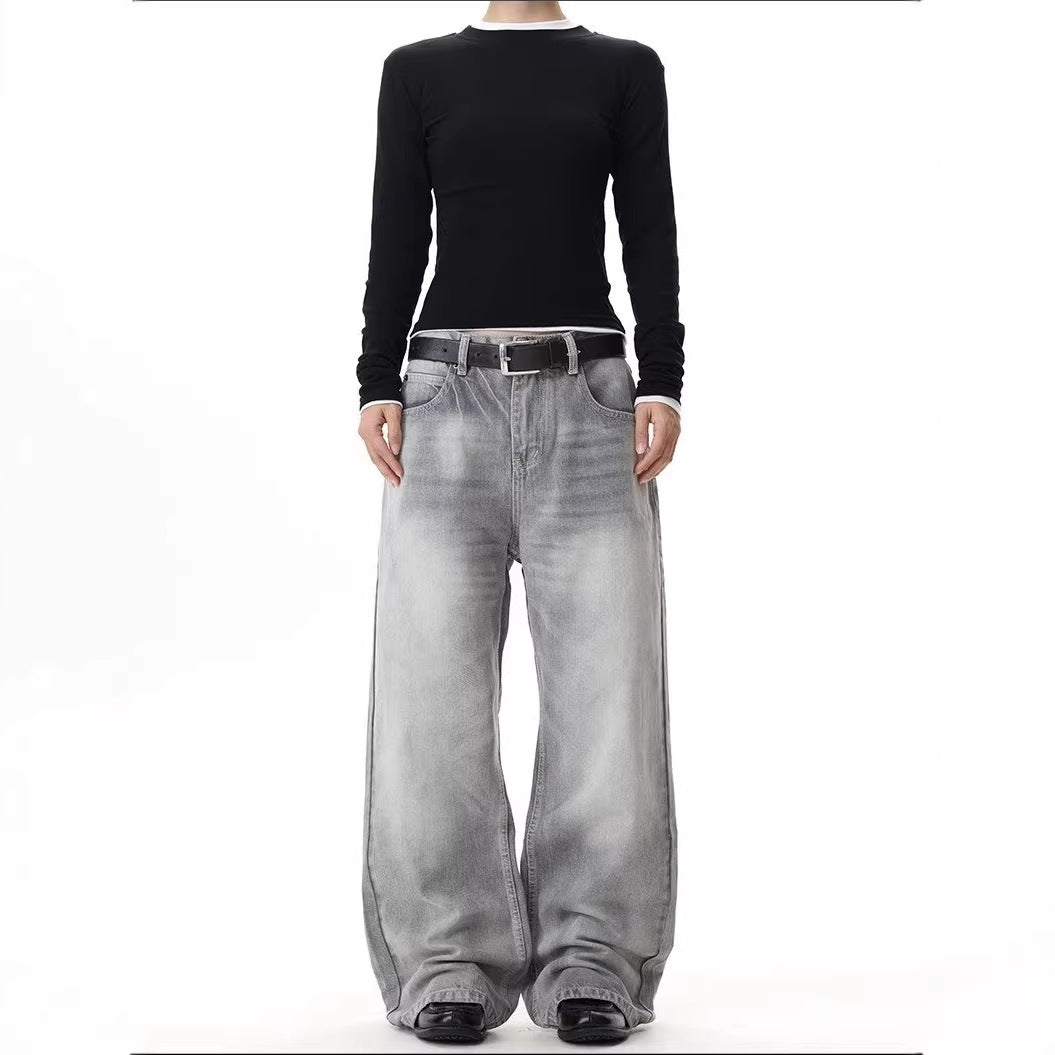 Washed Distressed Gray Green Denim Pants