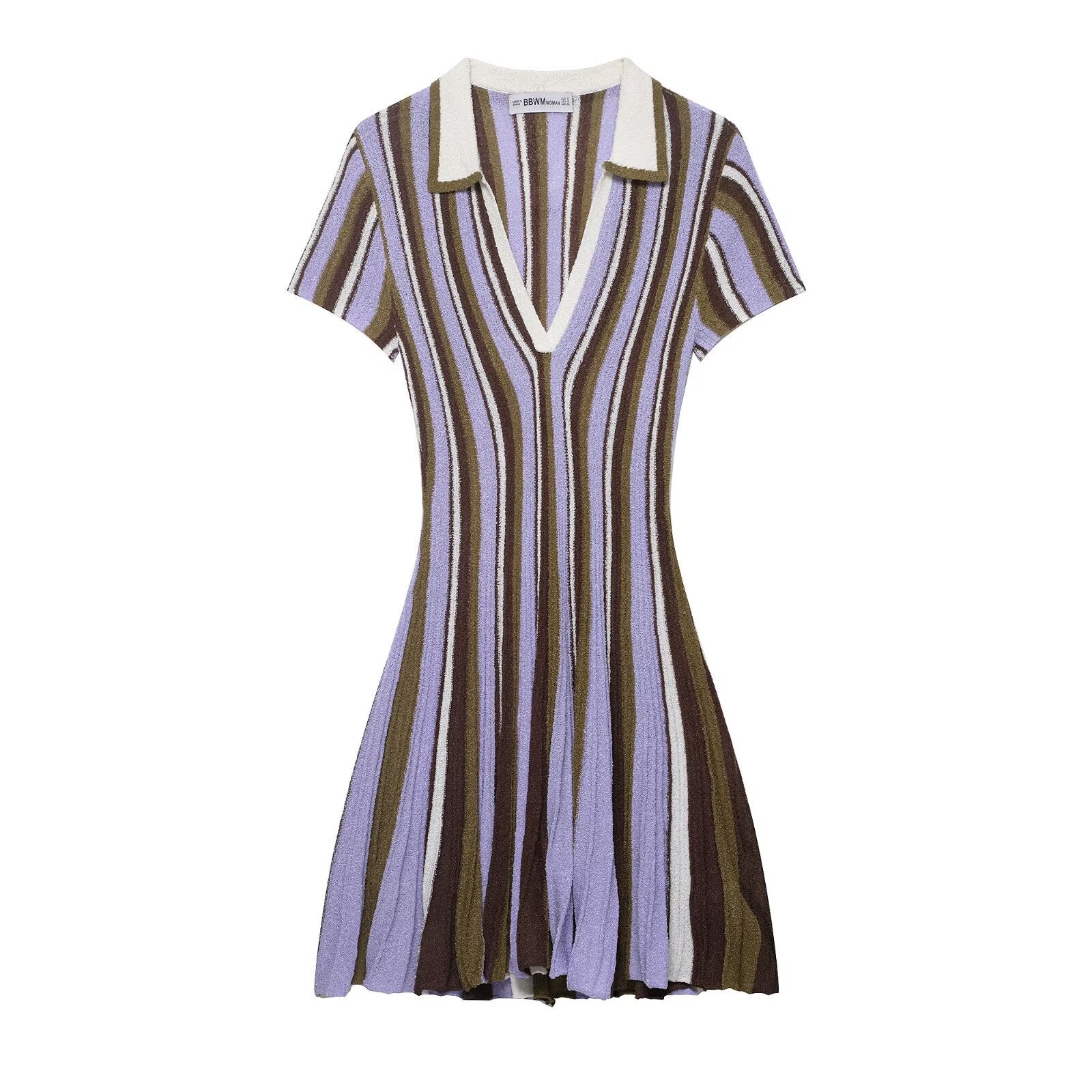 Spicy girl striped polo shirt collar dress