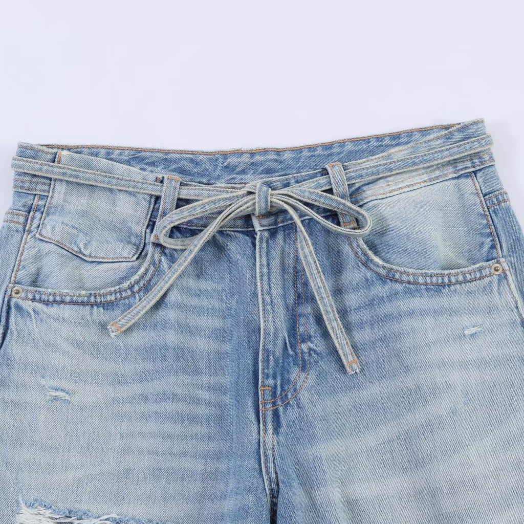 Broken hole decoration mid waist loose jeans
