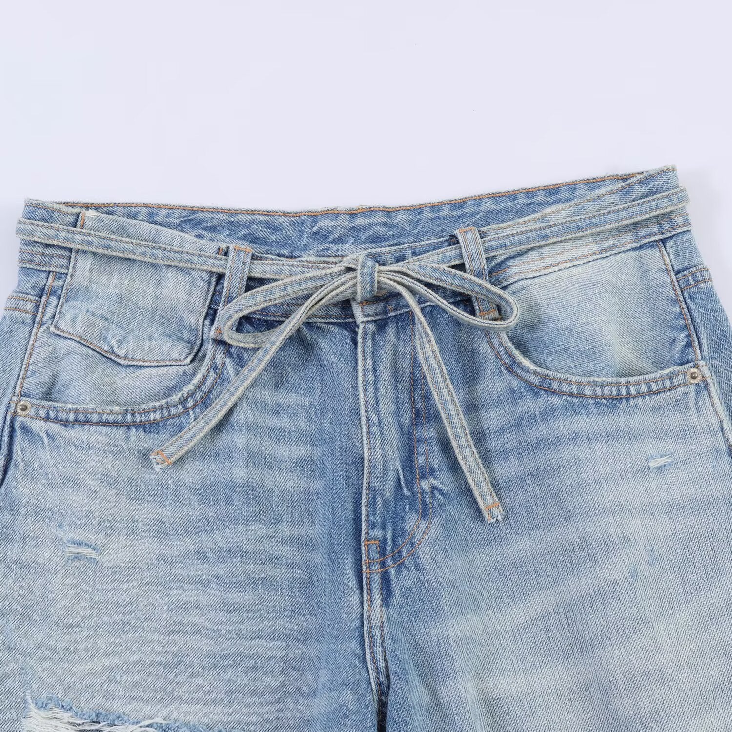 Broken hole decoration mid waist loose jeans