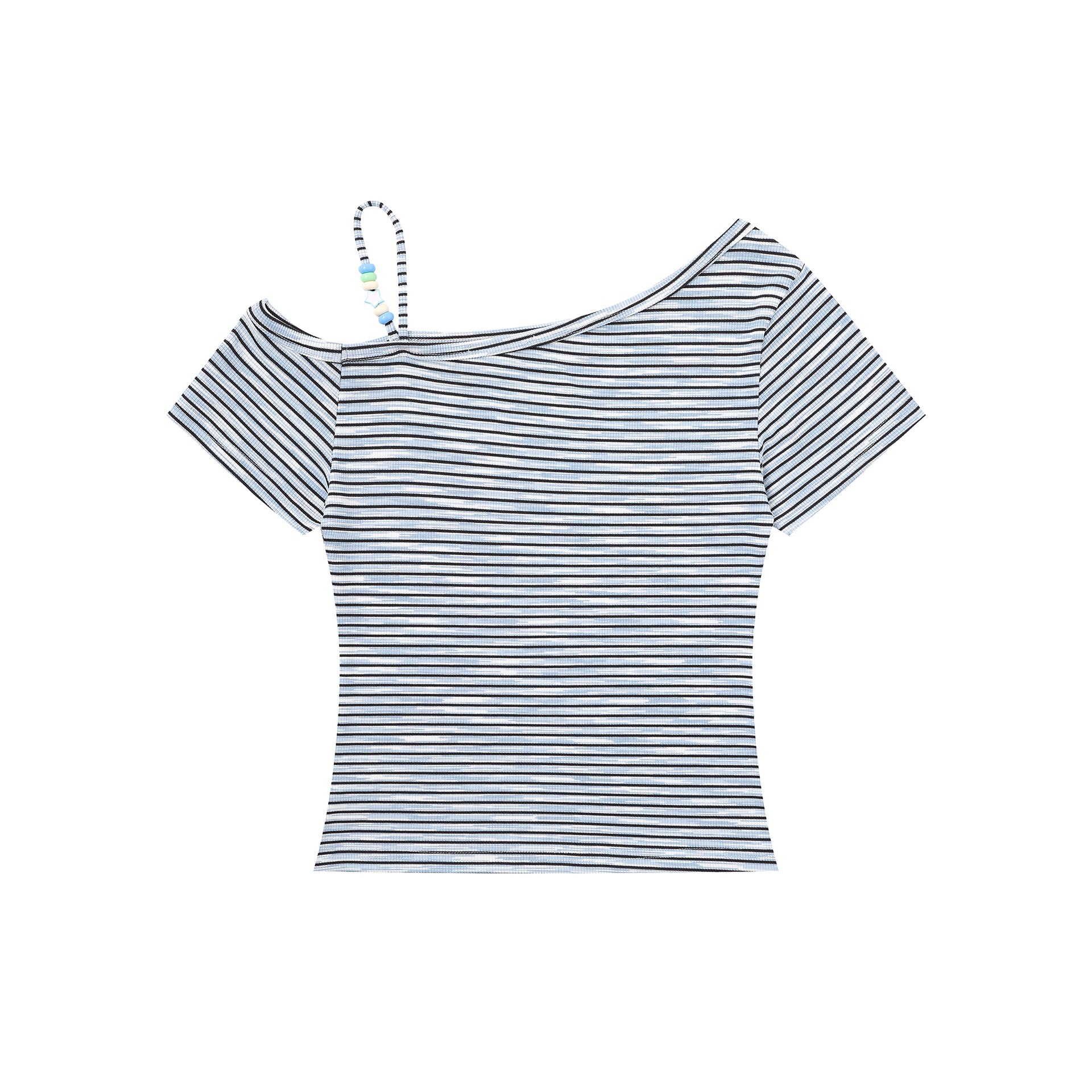Shoulder T-Shirt with Beaded Strap, Fitted Slimming Off-Shoulder