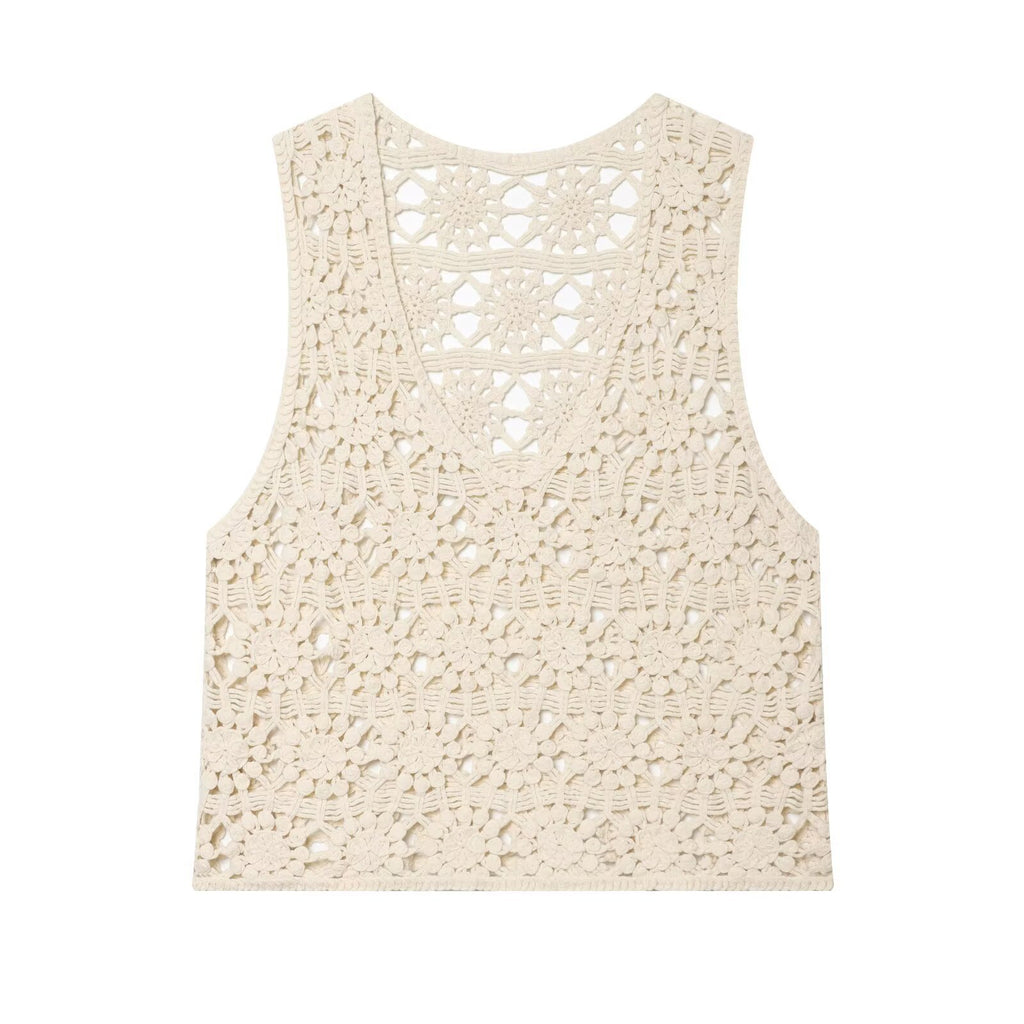 Bohemian style hollow crochet knit sleeveless vest