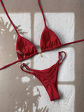 Solid color lace up bikini