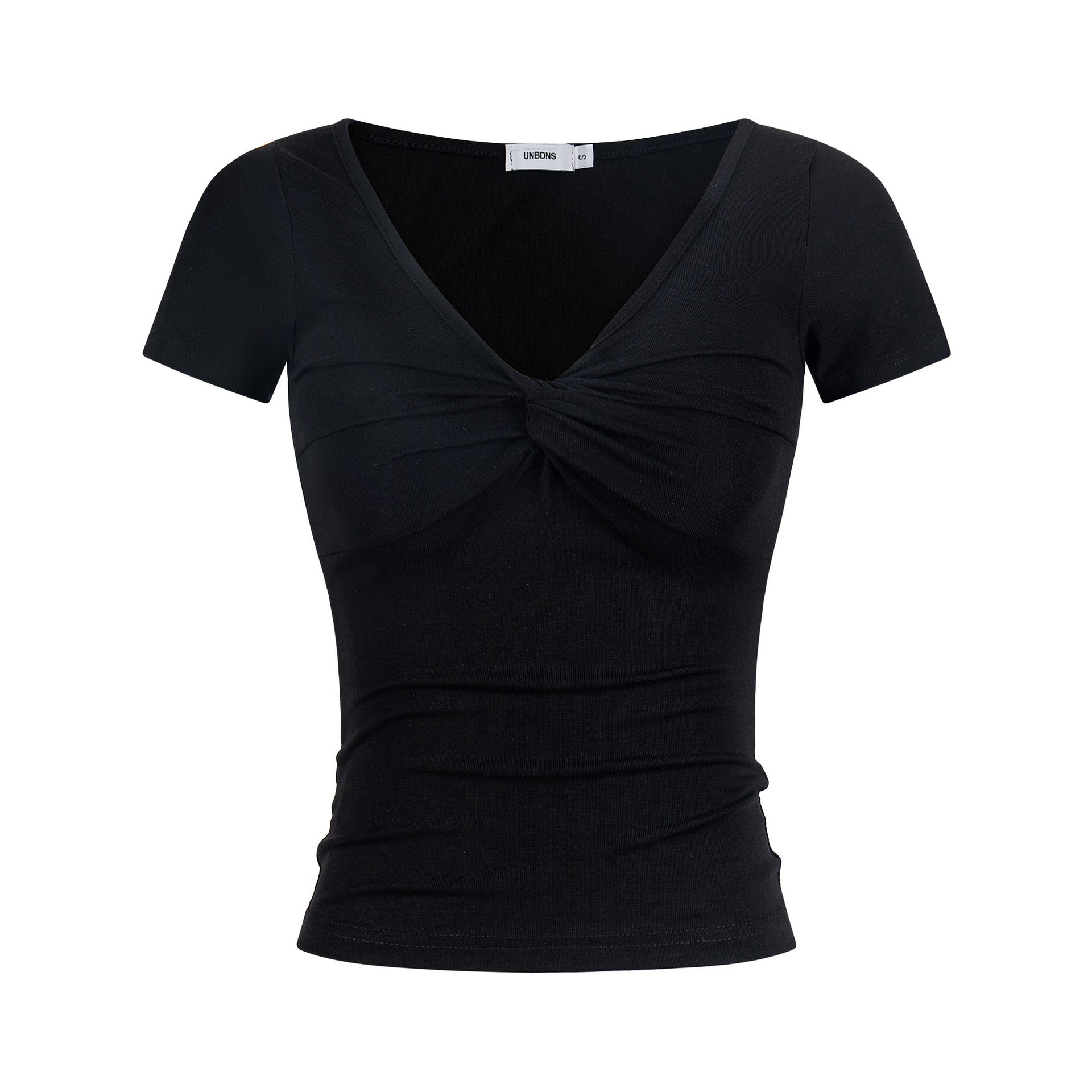Women's Twisted Knit Detail Fitted V-Neck Casual Short Sleeve Solid Color Minimalist T-Shirt