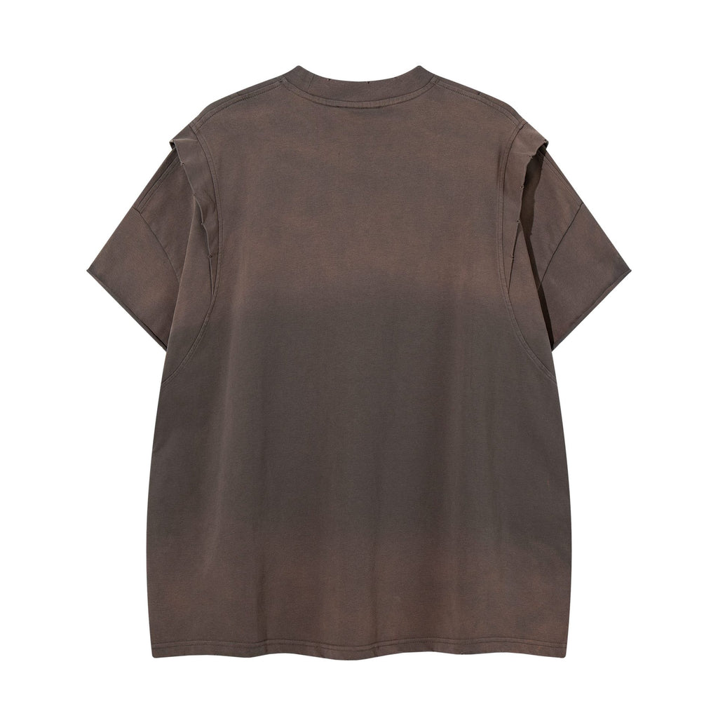 Deconstruction splicing gradient short sleeved shirt