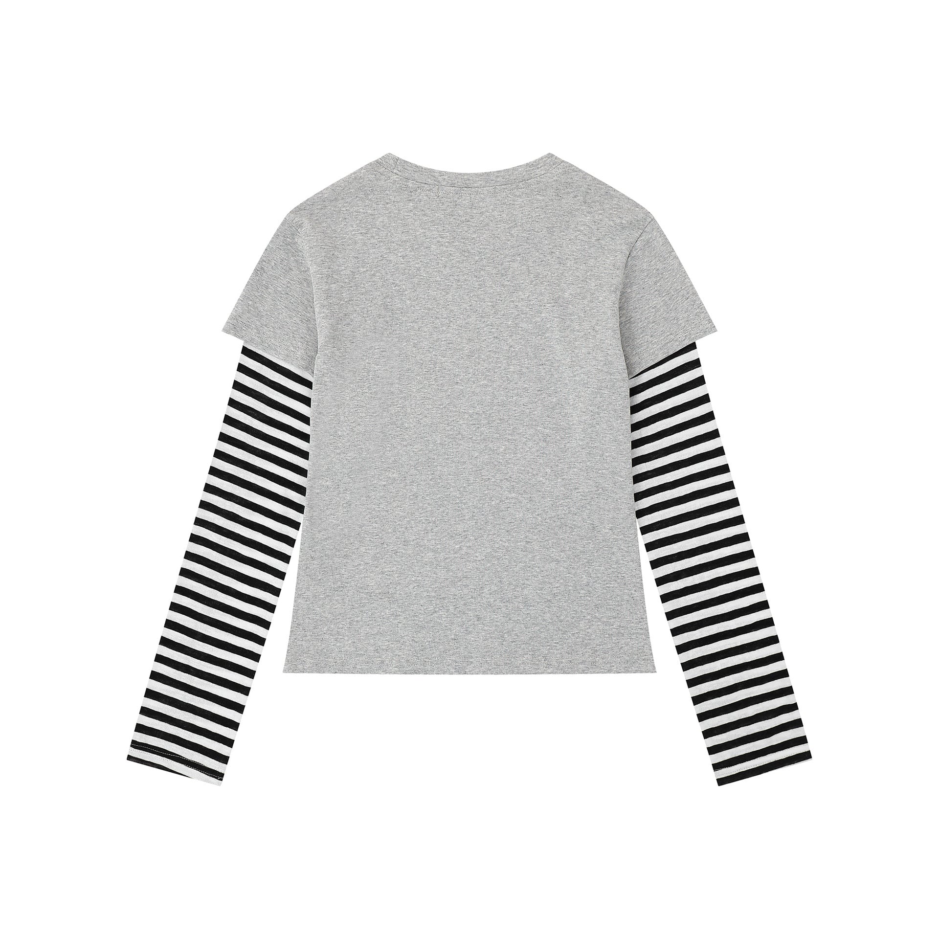 Heart False Two-Piece Long Sleeve Striped Sleeve Slim Fit Sweet Cool Style Top