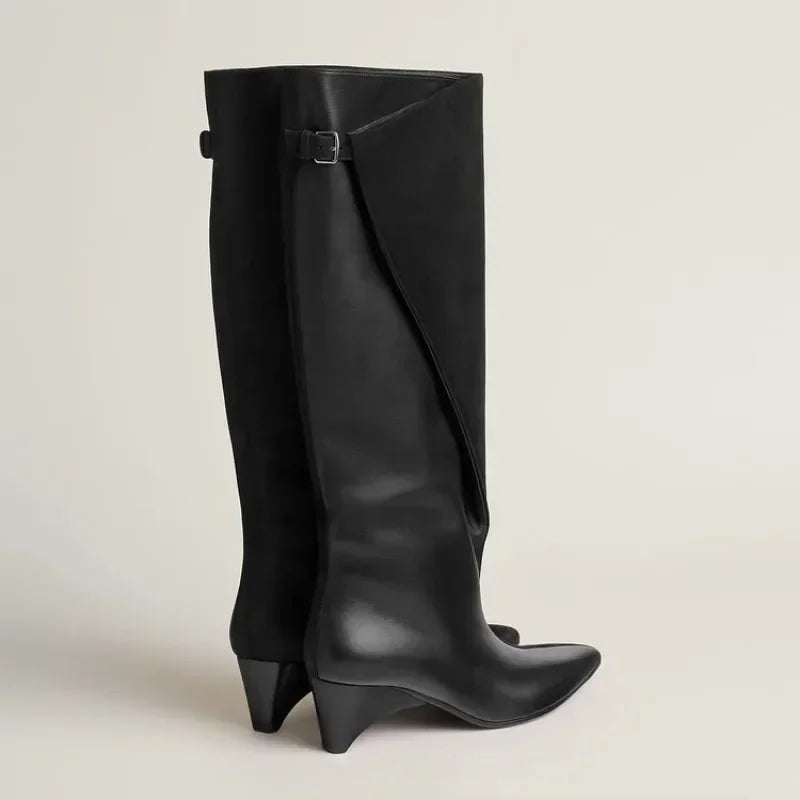 Autumn and Winter Women's Fashionable Knee High Boots, Pointed and Thick High-heeled Knight Boots 34-43 Mid Length Boots