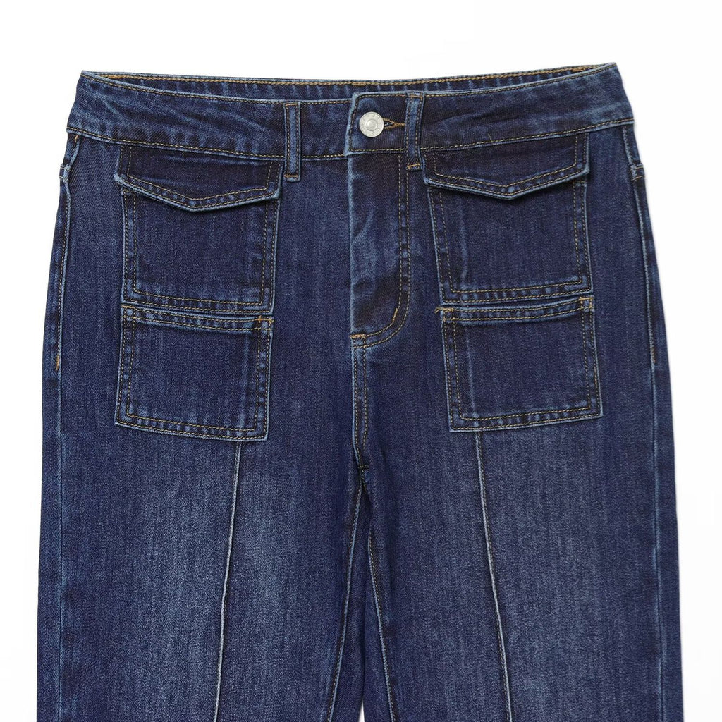 Street high waisted flared pleated jeans