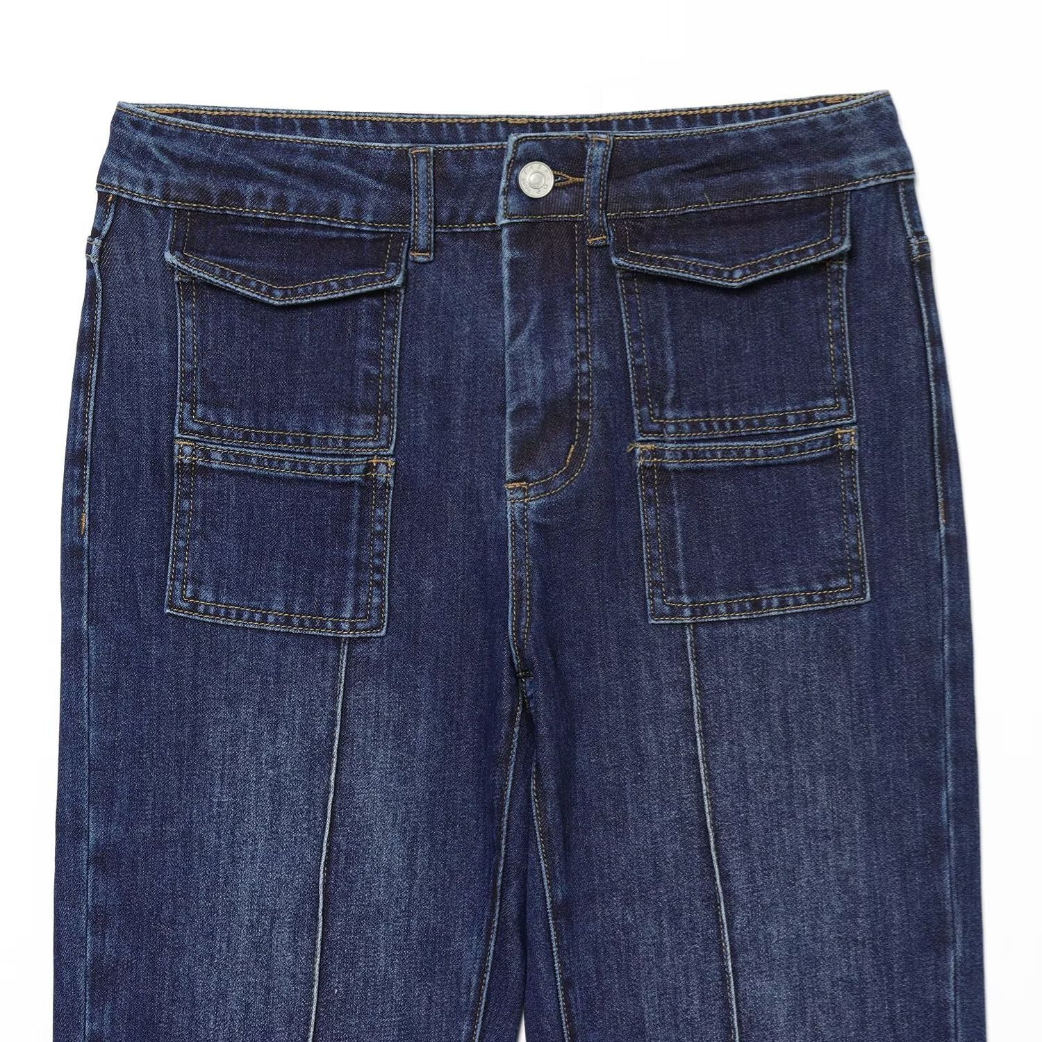 Street high waisted flared pleated jeans