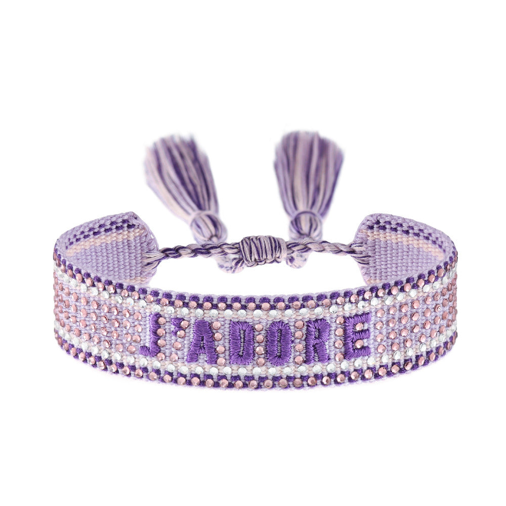 Cross-border Fully Ironed Colorful Diamond Woven DIY Bracelet Accessories for Women Creative Ethnic Embroidery Letter Rope