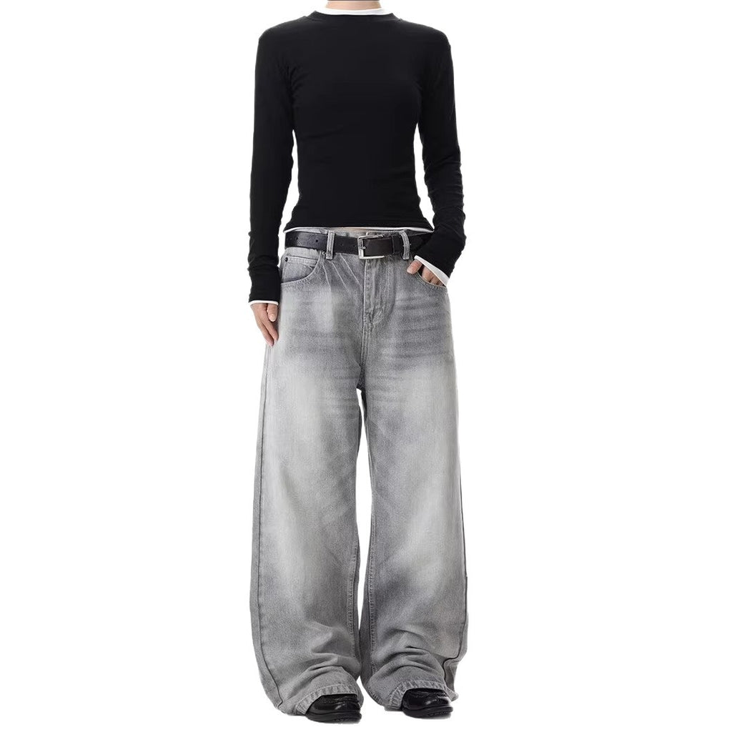 Washed Distressed Gray Green Denim Pants