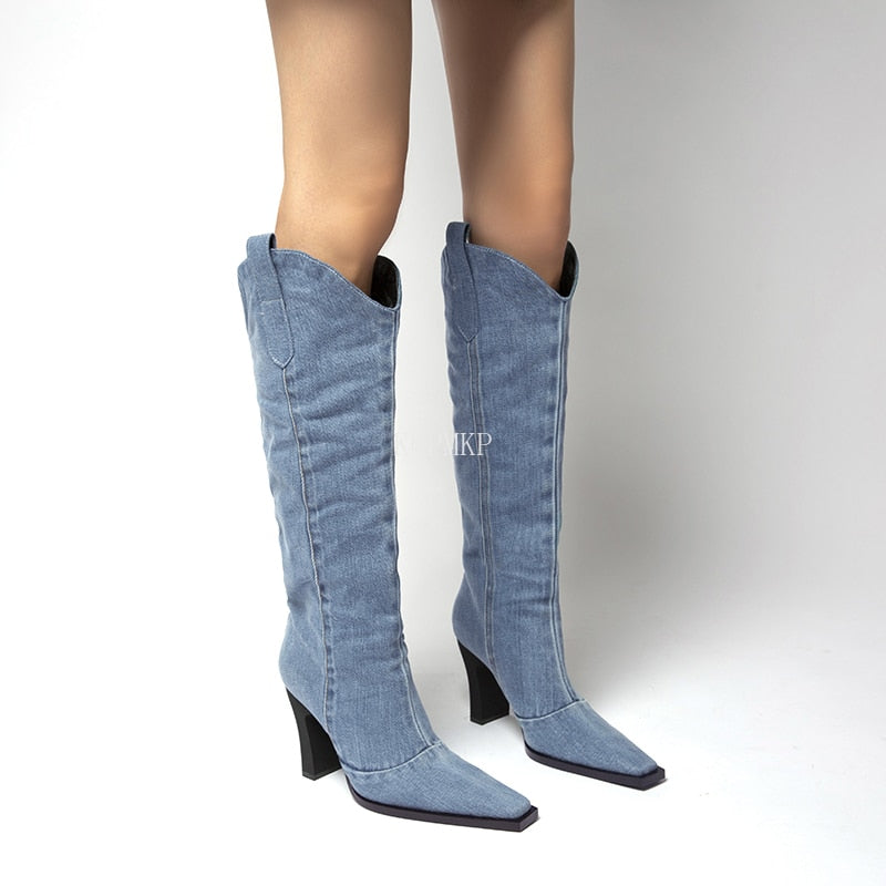 New Denim Ladies Non-slip Boots Fashion Thick-soled Spring Thigh High Boots Women Fashion Casual Shoes Boots