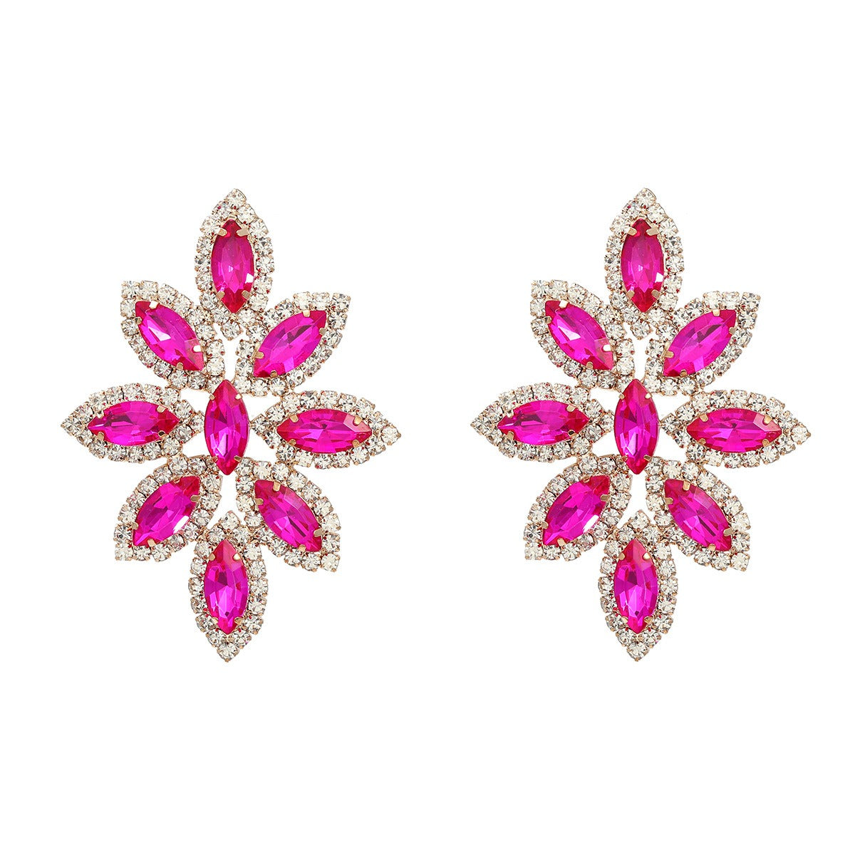Super Flash Claw Chain European and American Exaggerated Earrings Women's Alloy Water Diamond Flower Earrings