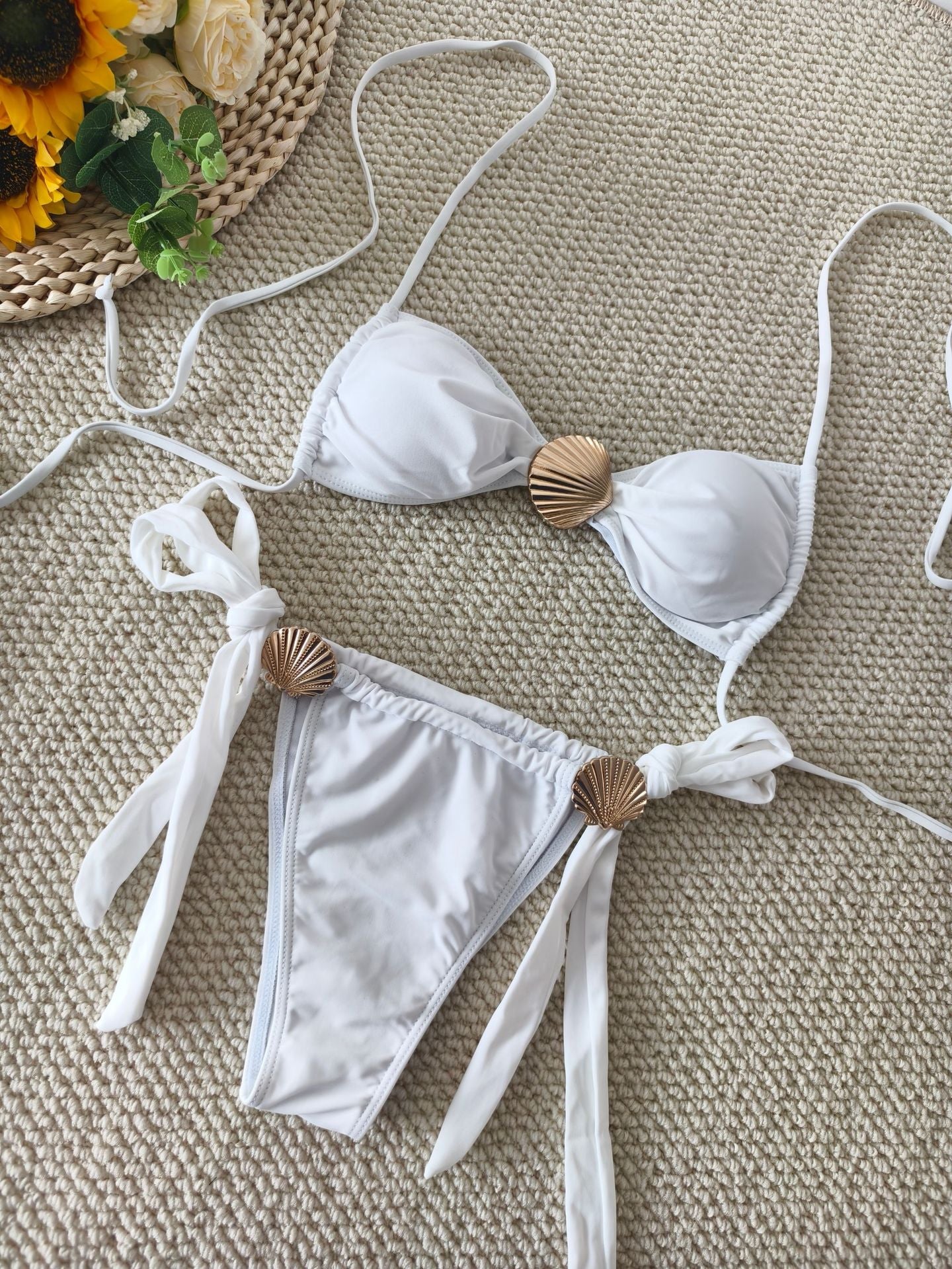 Shell metal buckle triangle cup bikini