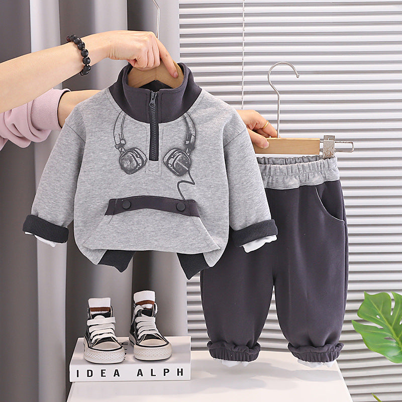 Baby casual hoodie long sleeved two-piece set