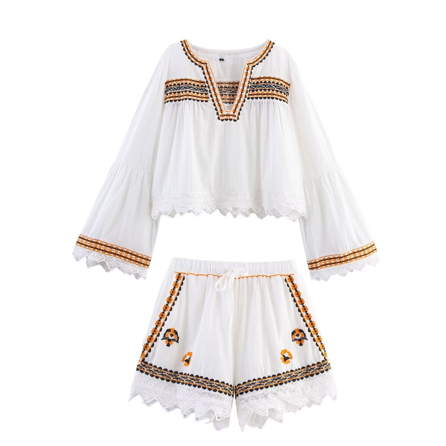 Embroidered shirt+embroidered shorts set