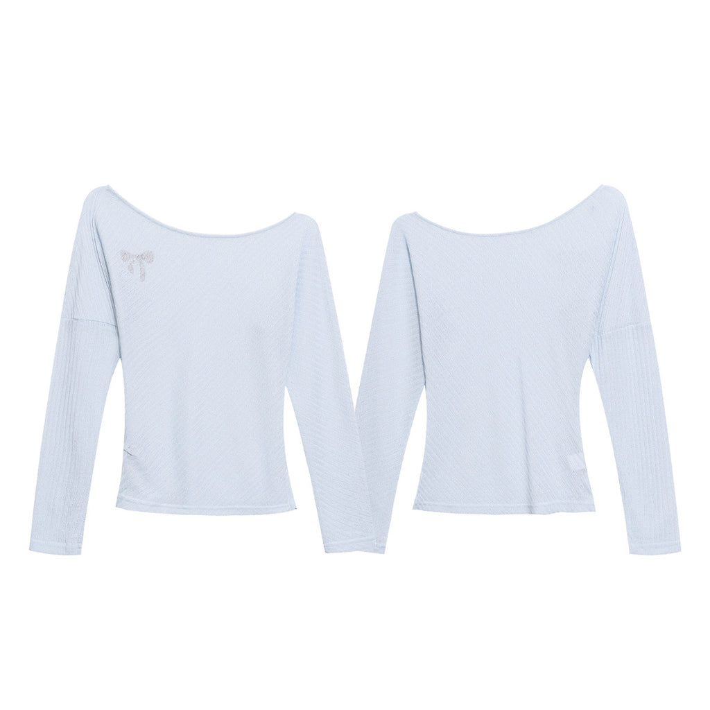 Long Sleeve T-Shirt Women Textured Pleated Waist-Cinching Slim Fit Base Top