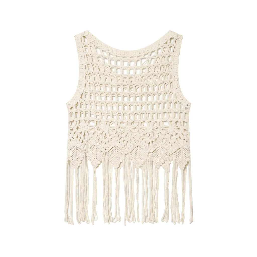 Hot girl sexy brick inlaid tassel knitted sleeveless vest
