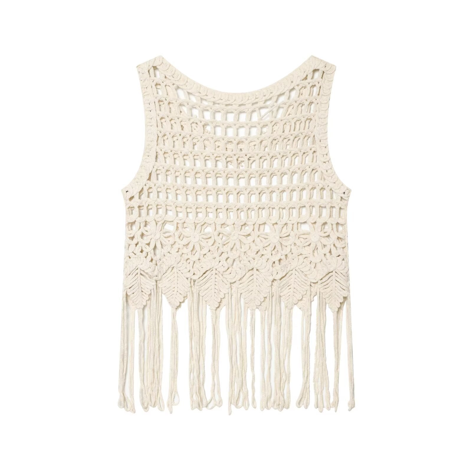 Hot girl sexy brick inlaid tassel knitted sleeveless vest