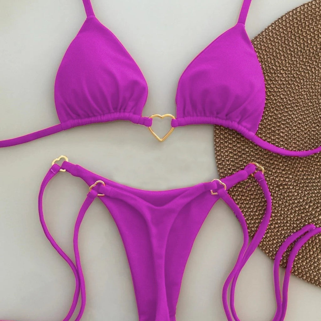 Heart hanging neck gathering bikini