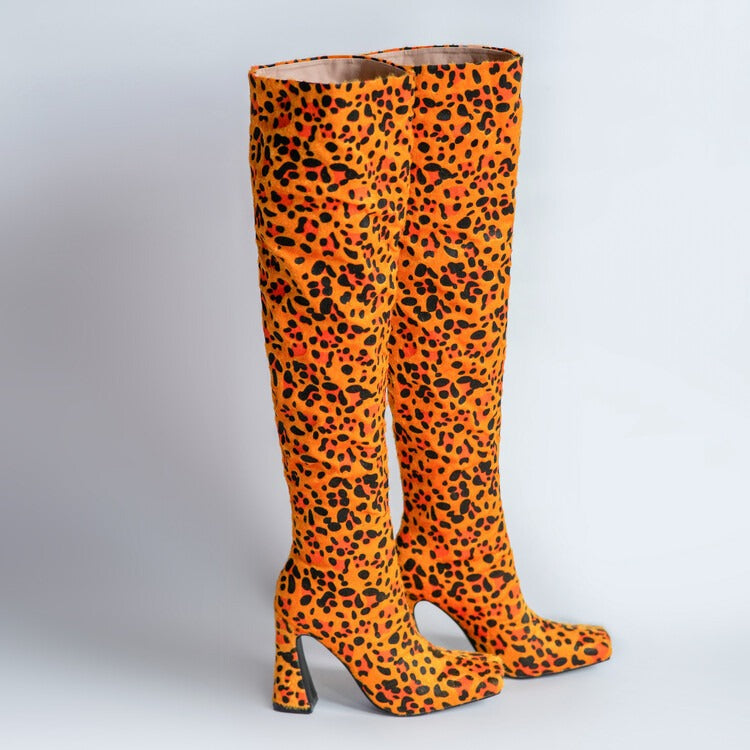 pop print autumn winter boots women fashion over the knee high boots woman sexy high heels runway boots