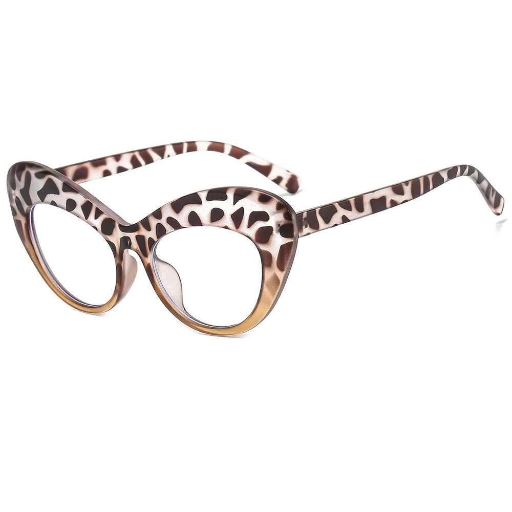 Fashion New Bag Flower Flat Mirror Personality Cat Eye Anti-Blue Light Glasses Frame Trend Glasses