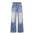 Color blocking white washed denim micro pull pants
