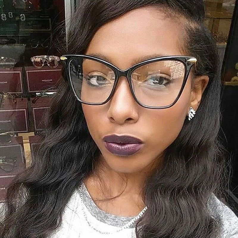 New Ladies Large Frame Cat Eye Flat Glasses Fashion Trend Round Face Glasses