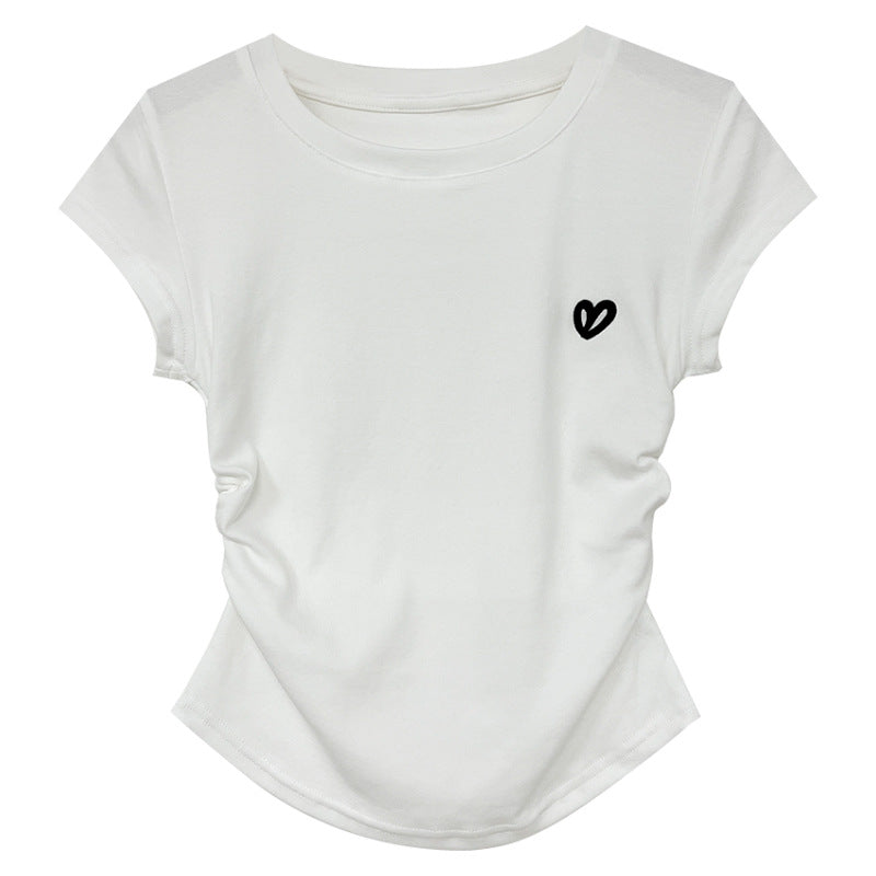 Round Neck Short Sleeve Inner Top Regular Shoulder Women's T-Shirt Fitted Upper Wear