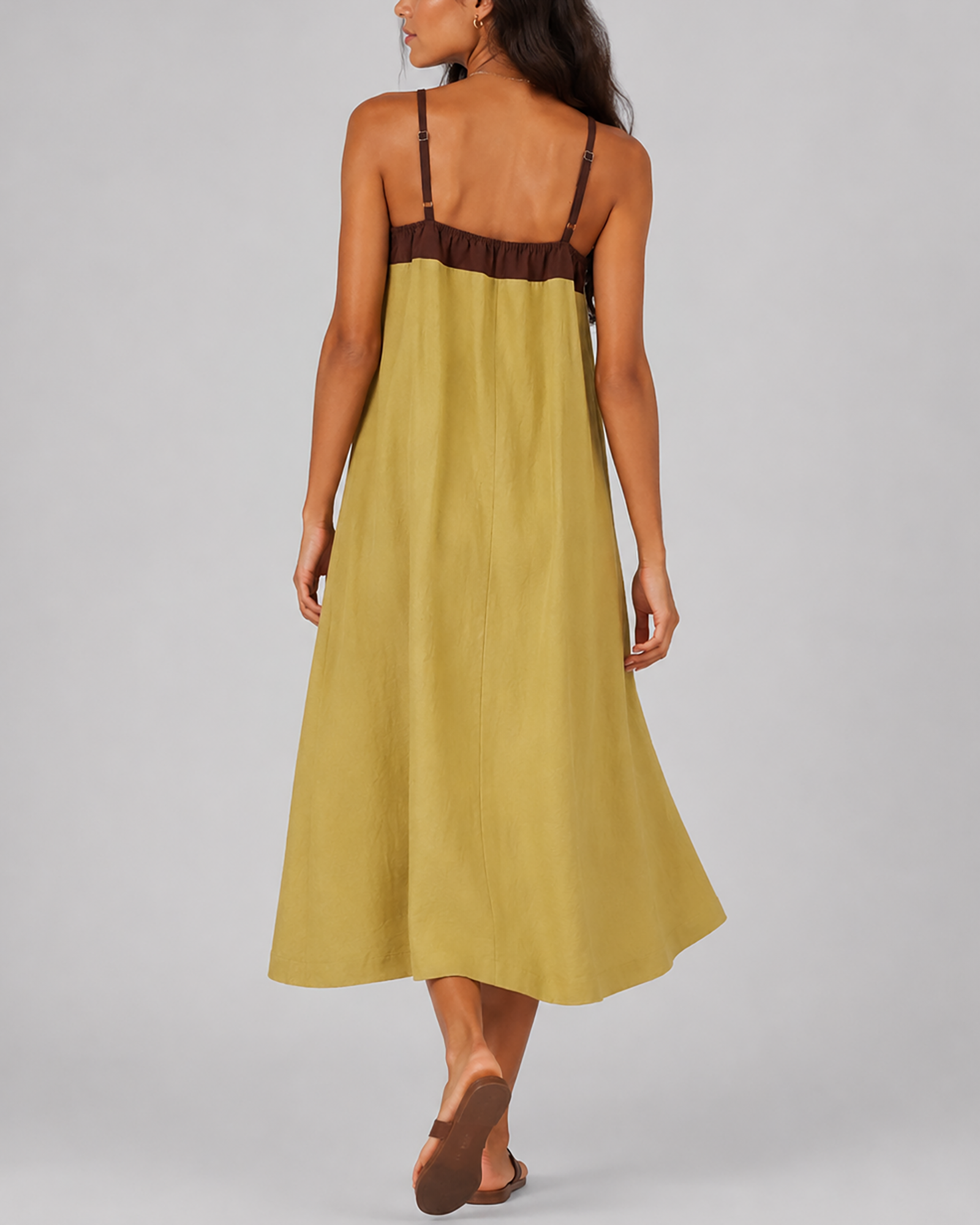 Women's fashion color-blocked loose large pocket spaghetti strap maxi dress