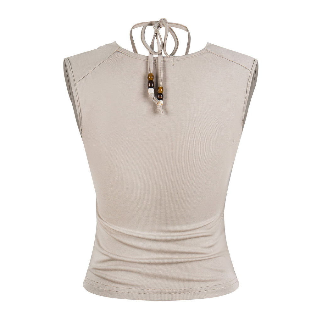 Women's Twisted Knit Detail Fitted V-Neck Casual Short Sleeve Solid Color Minimalist T-Shirt