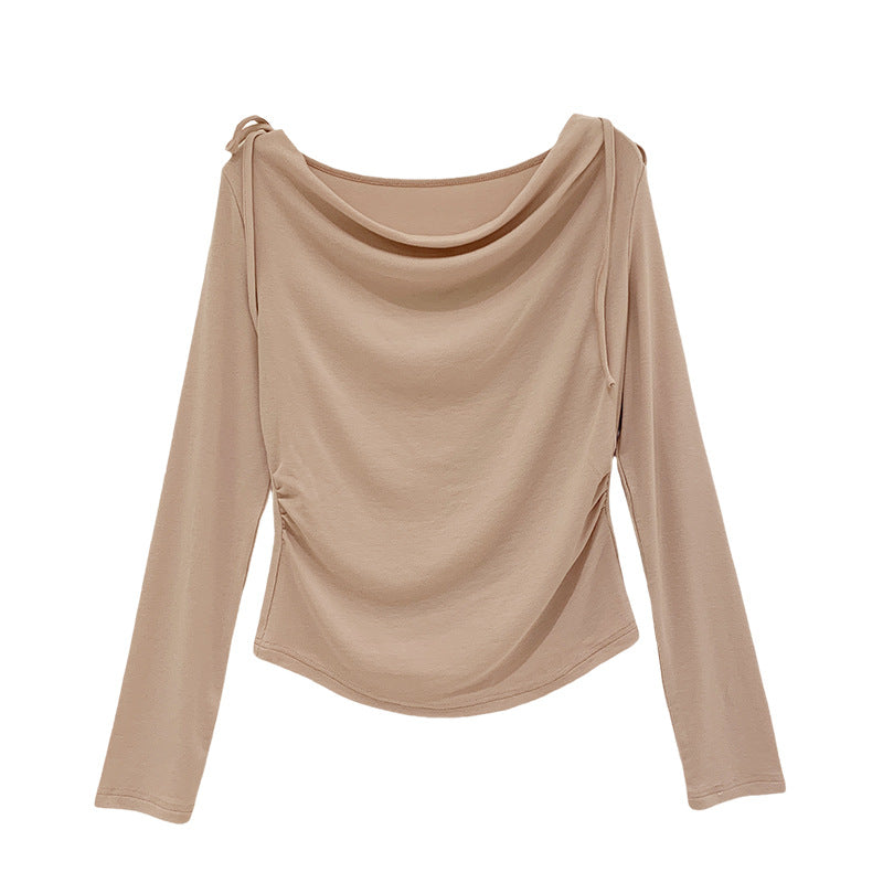 Chic Pink Off-Shoulder Long Sleeve Top for Women, One-Shoulder Neckline Inner Layer
