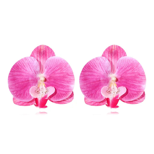 Simulation Phalaenopsis Flower Pendant Necklace Earring Set for Women Elegant Floral Rural Petal Chains Necklaces Accessory
