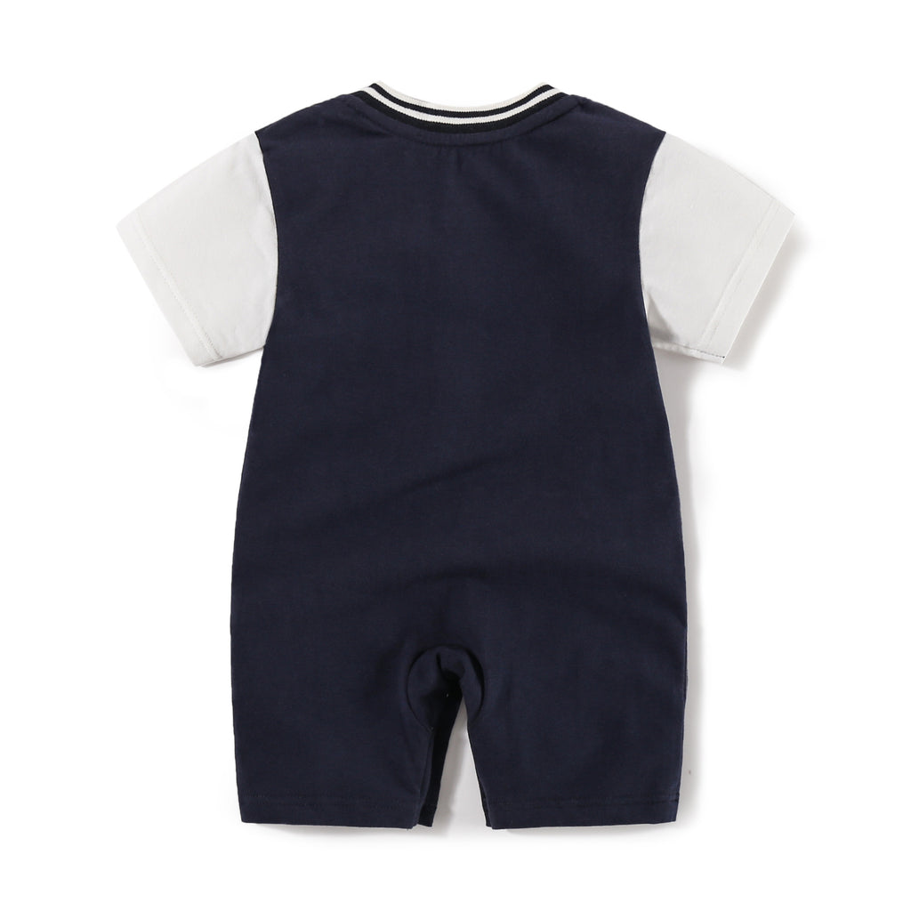 Short sleeved single breasted baby jumpsuit