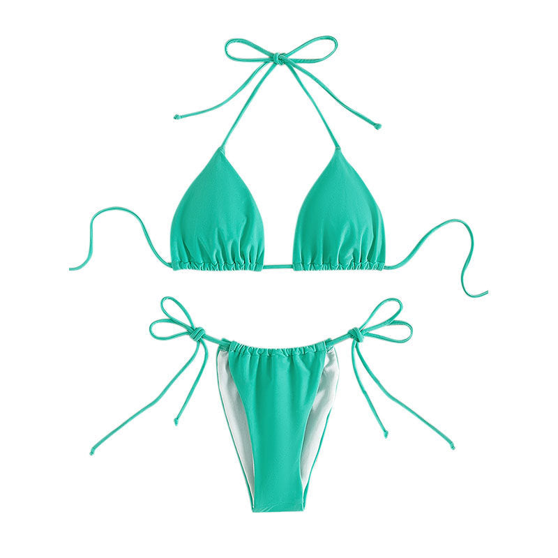 Solid Color Sleeveless Backless  Bikini Swimwear
