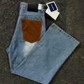 Denim Pants Men's Suede Patchwork Design Loose Straight Leg Casual Trousers