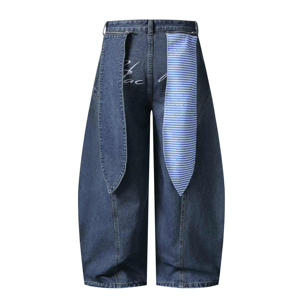 Patch Denim Pants Loose Wide Leg Patchwork Sweet Spicy Style Long Pants