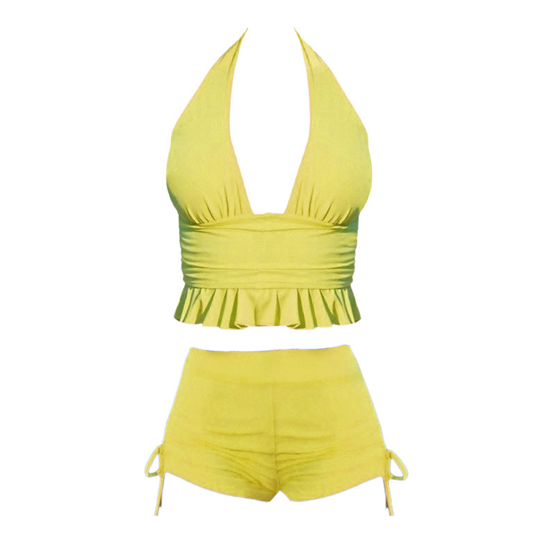 Solid Color Separated Bikini Women's Strapless Halter Neck Swimwear Bikinis