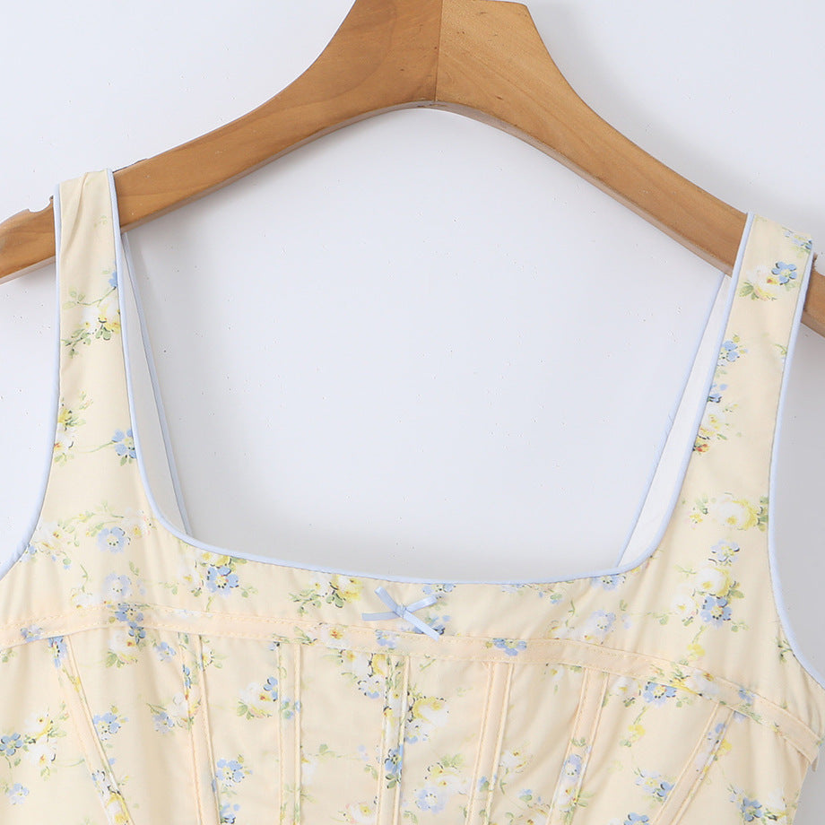 Cotton printed lace up long dress