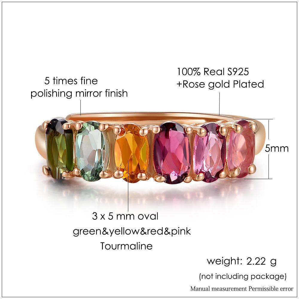 925 Sterling Silver Jewelry Natural Tourmaline Color Classic Row Ring Gem Jewelry