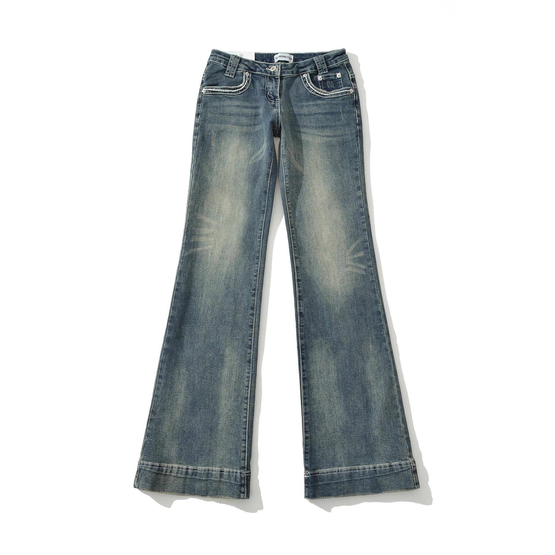 Low-Waist Washed Blue Flared Jeans for Women, Comfortable and Versatile Denim Pants